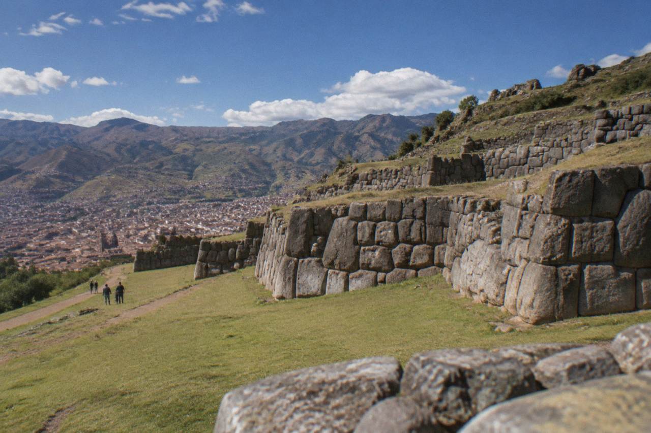 Terraced Inca stone walls at Saqsaywaman on the hill above Cusco