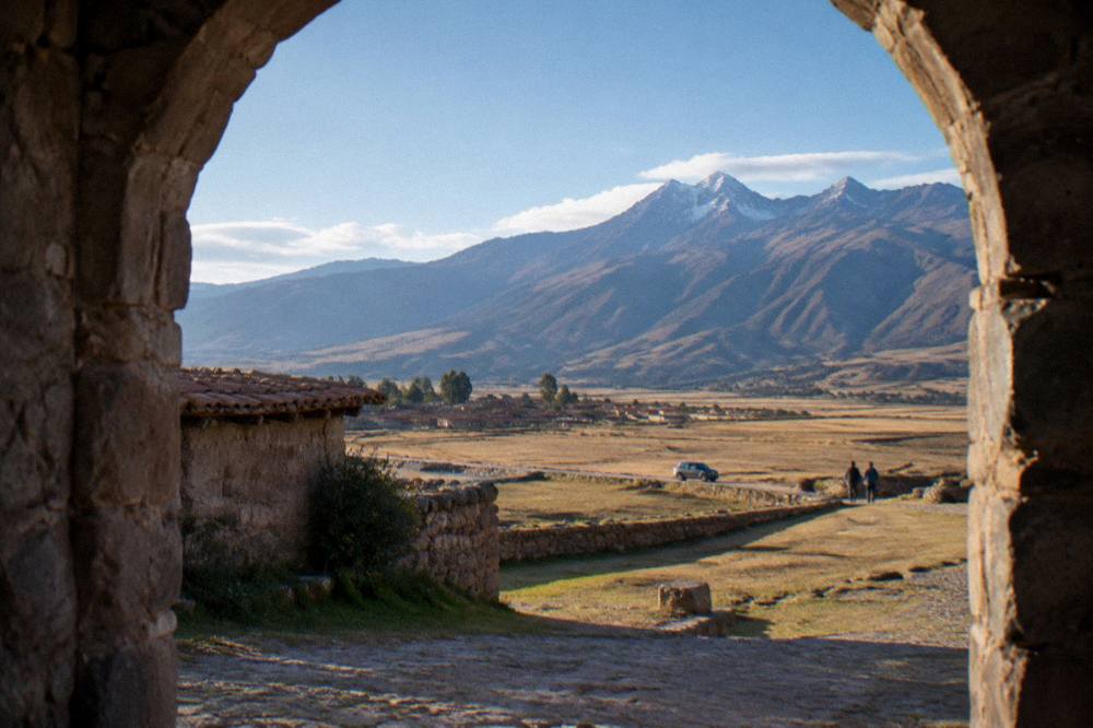 Open highland plain near Chinchero with mountains on the horizon