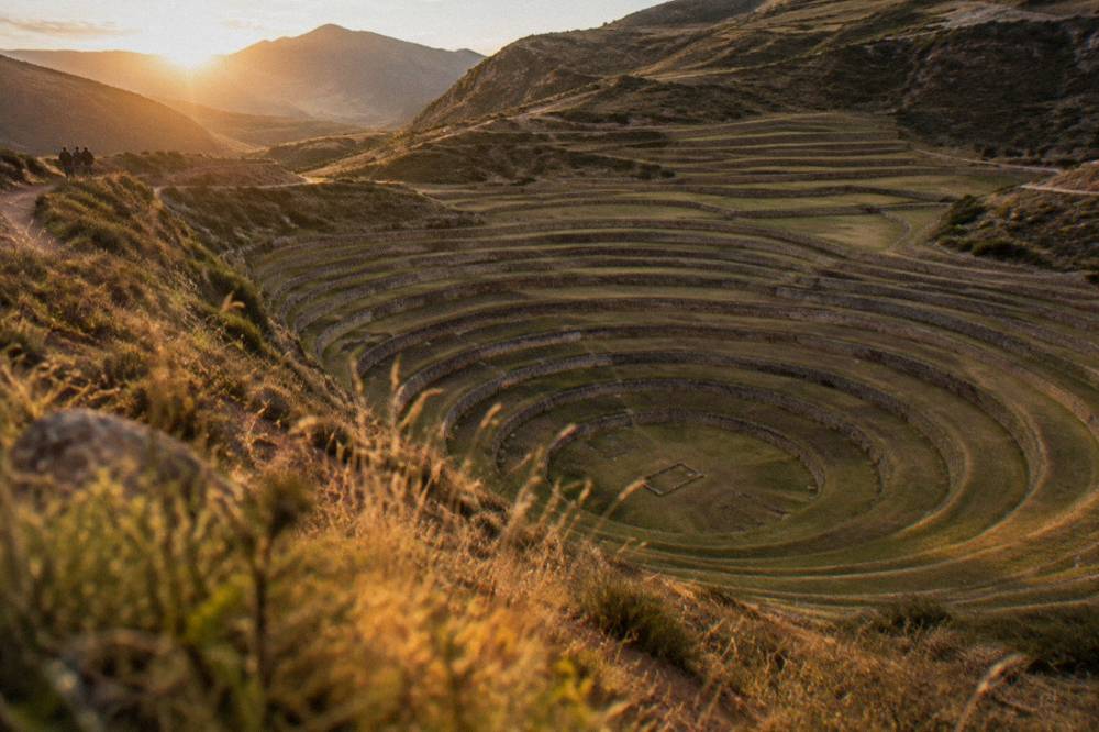 Concentric circular terraces of the Moray archaeological site seen from the rim