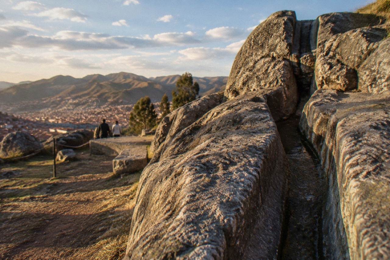 Carved limestone outcrop and channel at an Inca ceremonial site above Cusco