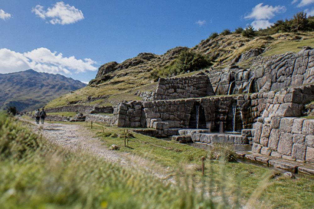 The hill road and open sky above the Inca ruins near Cusco