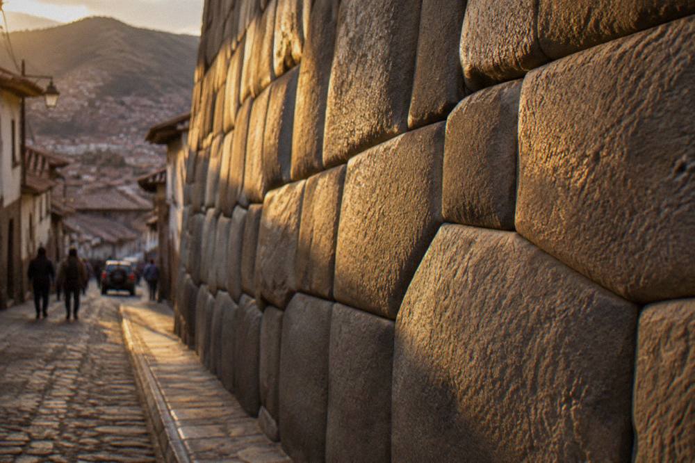Tightly fitted polygonal Inca stone wall on a Cusco street