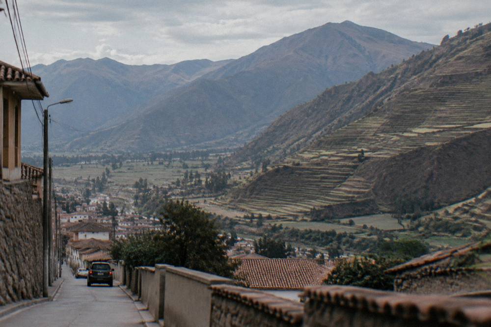 Terraced valley hills near Pisac under afternoon light in the Sacred Valley