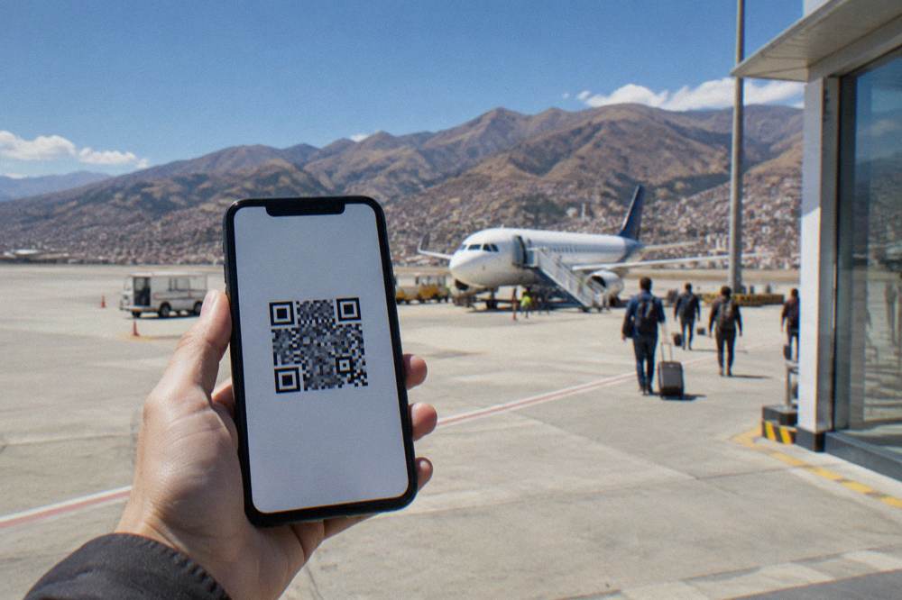 A smartphone displaying a QR code on screen for scanning during a digital SIM setup