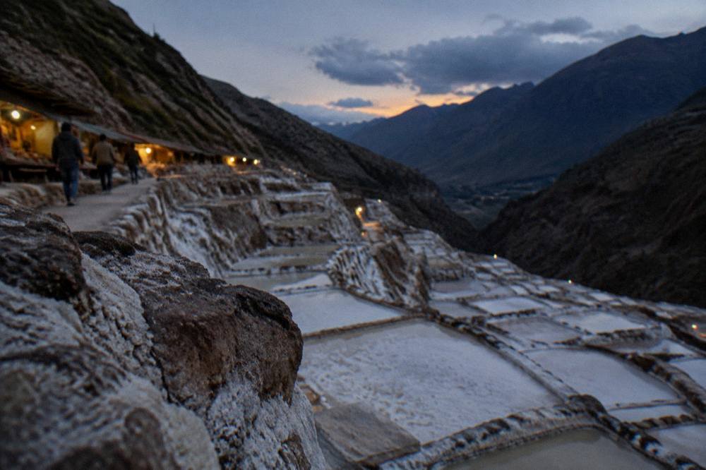 Salt evaporation ponds terraced into a hillside at Maras near Cusco