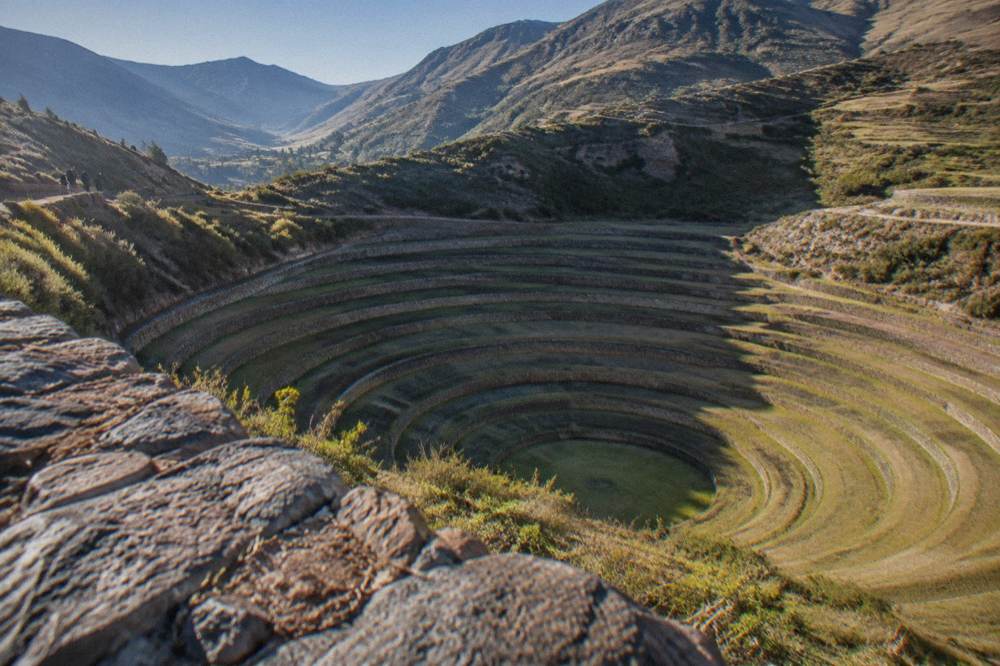 Concentric circular terrace rings at Moray seen from the rim above