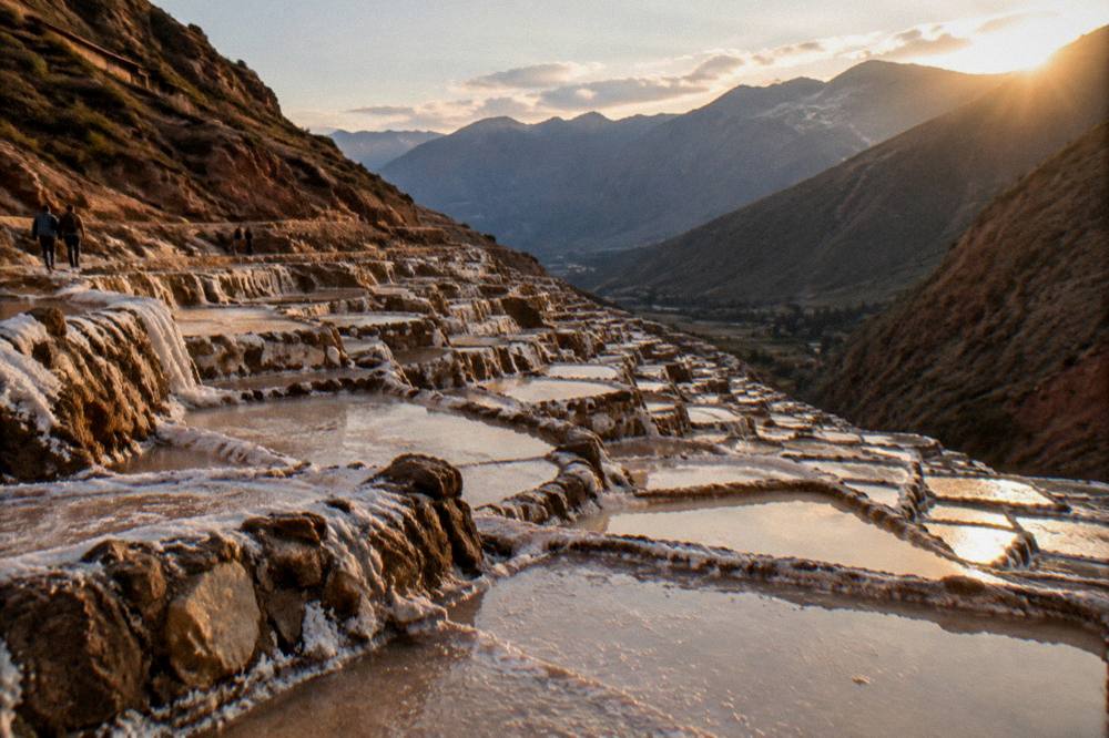 Maras salt evaporation ponds in terraced rows on a valley hillside
